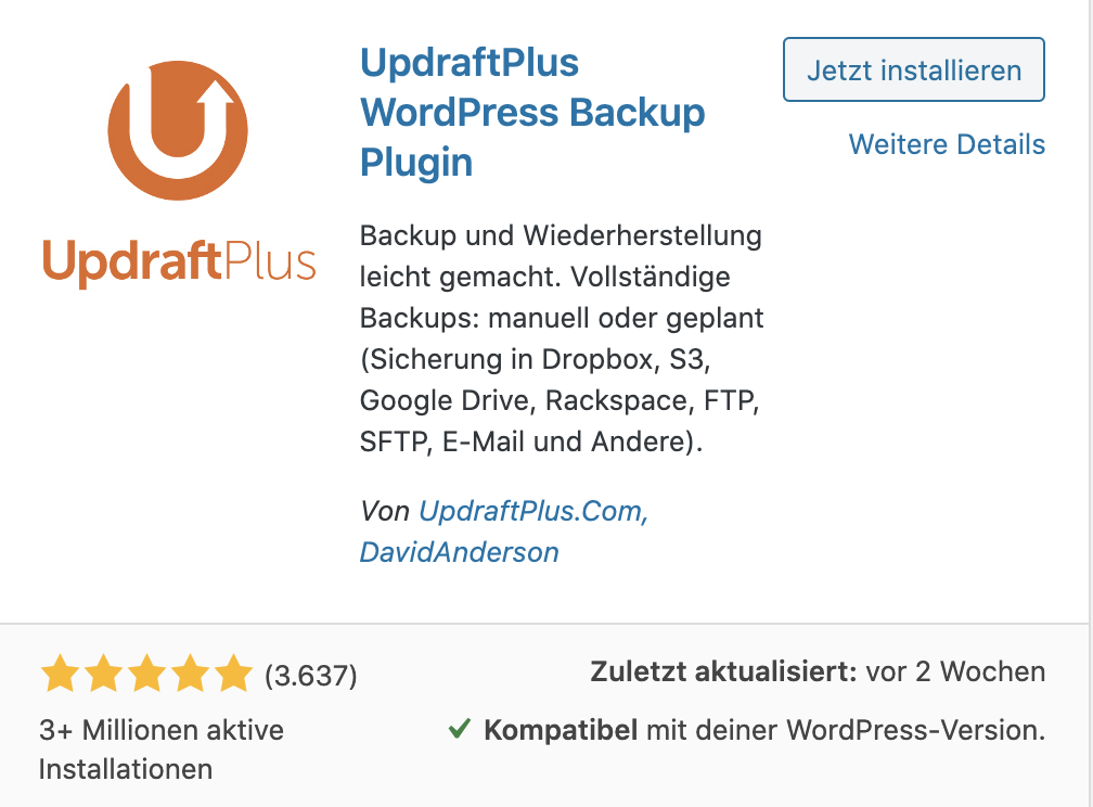 WordPress Backup Plugin installieren