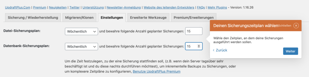 WordPress Backup Sicherungsplan