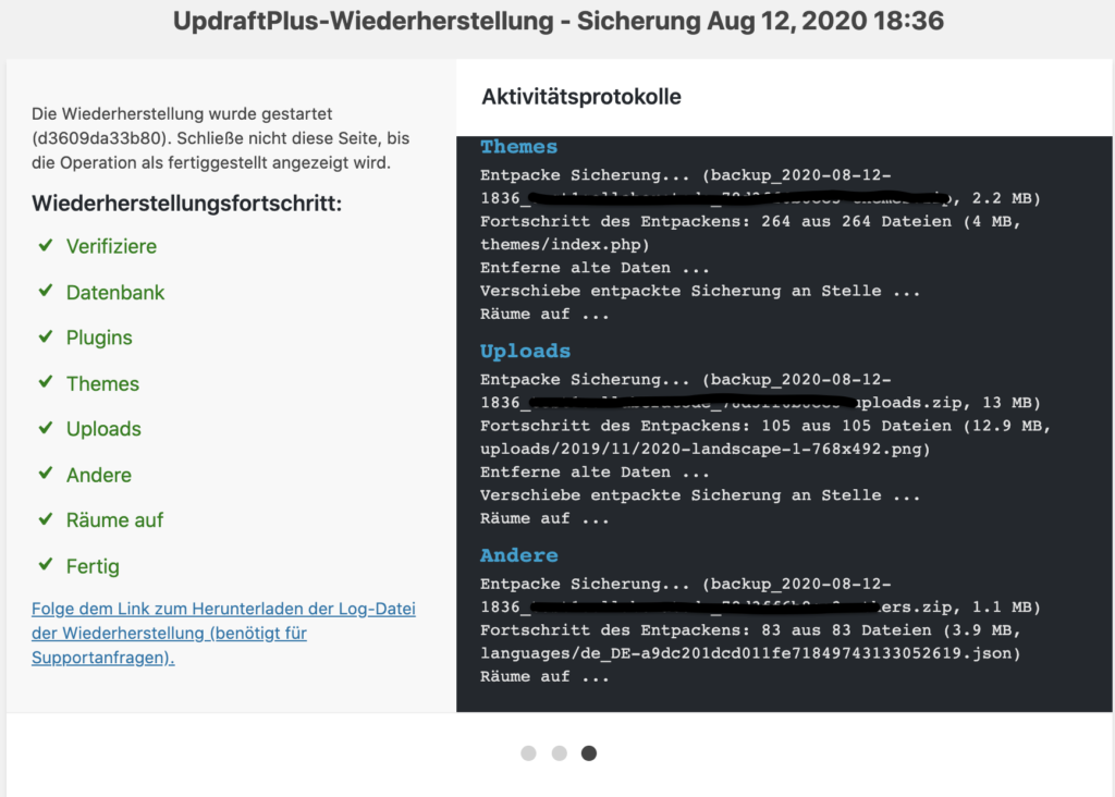 Einspielen Backup Ablauf WordPress Restore