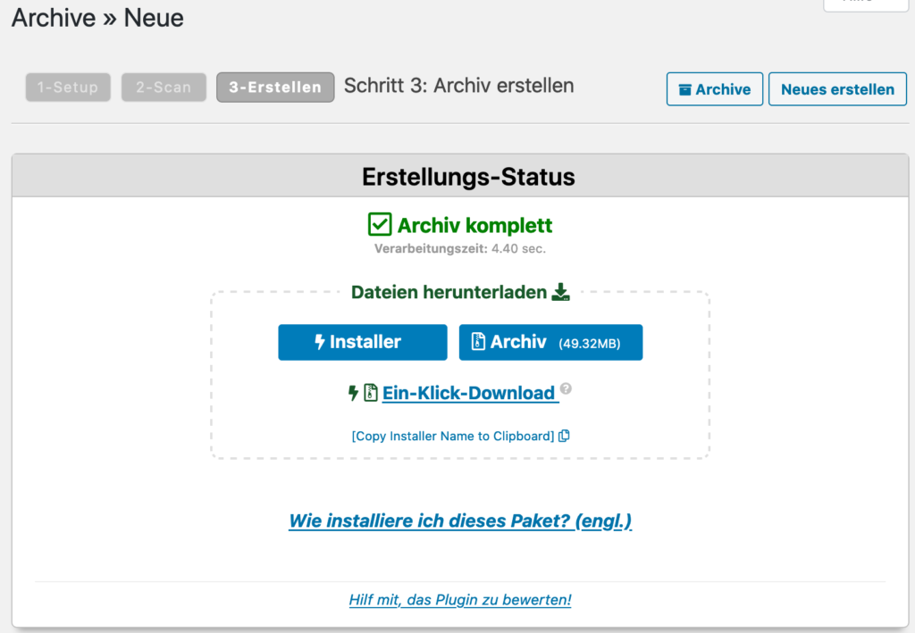 Download WordPress Archiv für Umzug